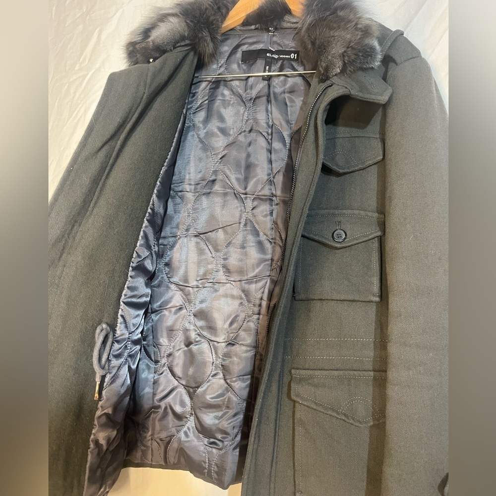 Grey Wool/Cashmere and Rabbit Fur Utility Jacket London Women’s Medium - Picture 5 of 13